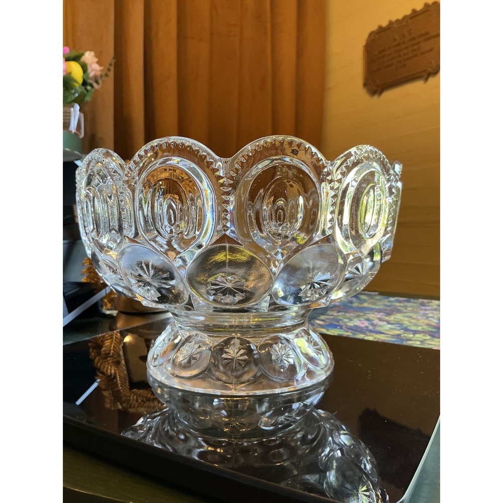 Vintage L.E. Smith Moon & Star Clear Glass Pedestal Fruit 8.25" Bowl Centerpiece